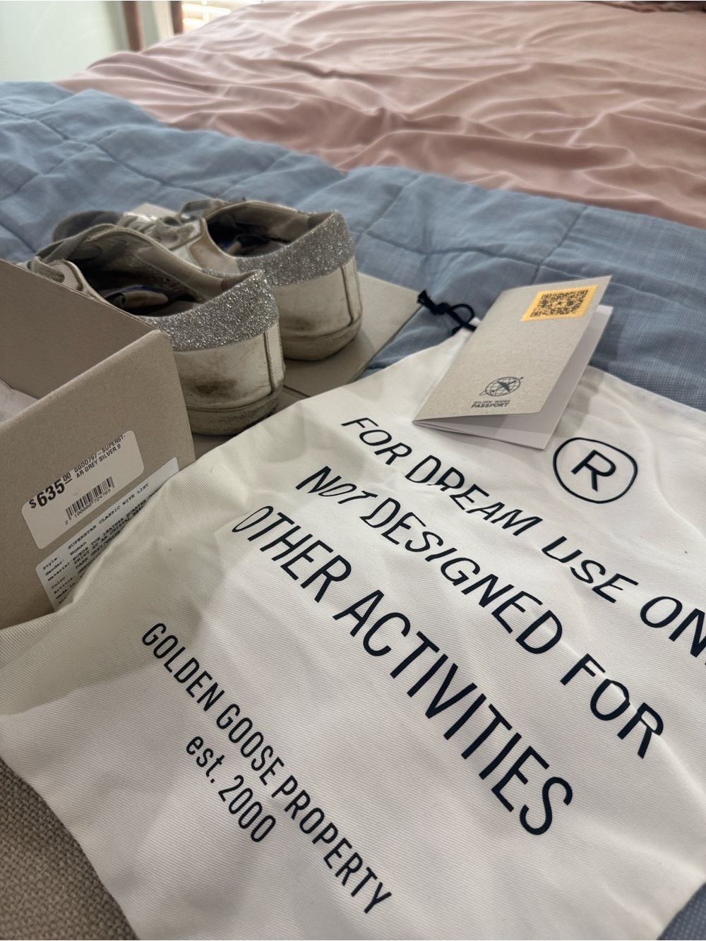 Golden Goose sneakers with white uppers and Silver Swarovski heels US 8.5